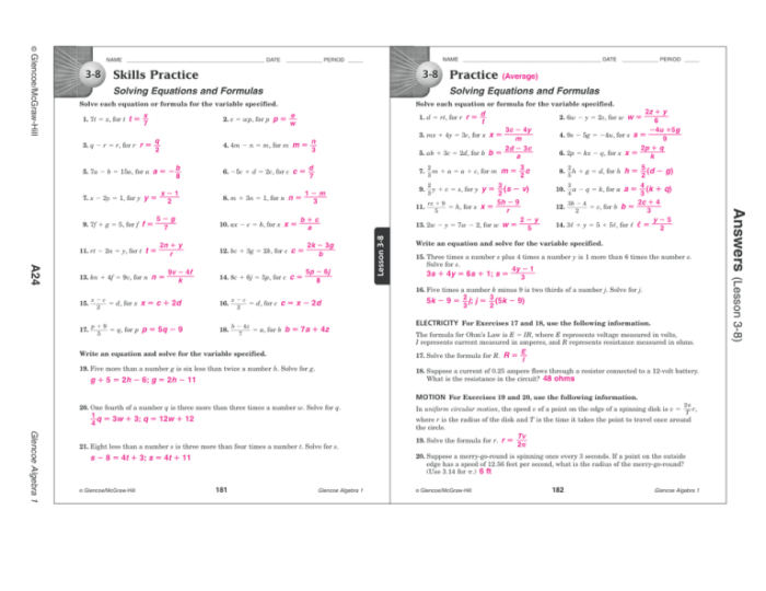 Chapter 1 glencoe algebra 1 answers