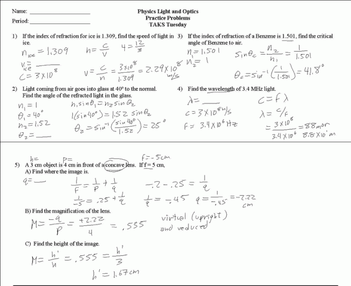 Snell's law practice worksheet answers