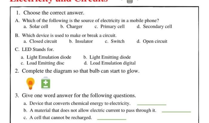 Electric circuits worksheets with answers