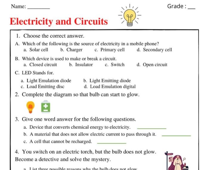 Electric circuits worksheets with answers