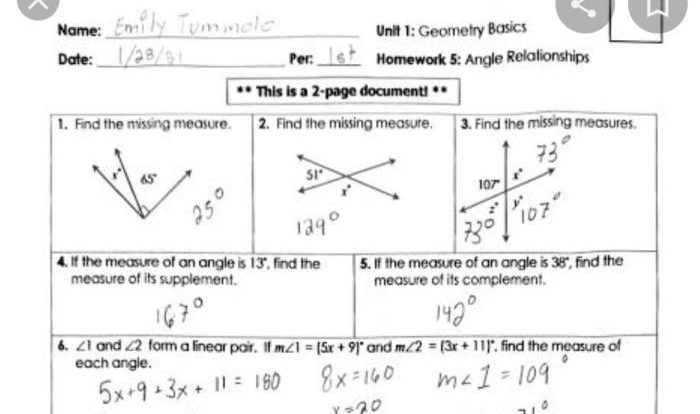 Unit 1 geometry basics answer key homework 2