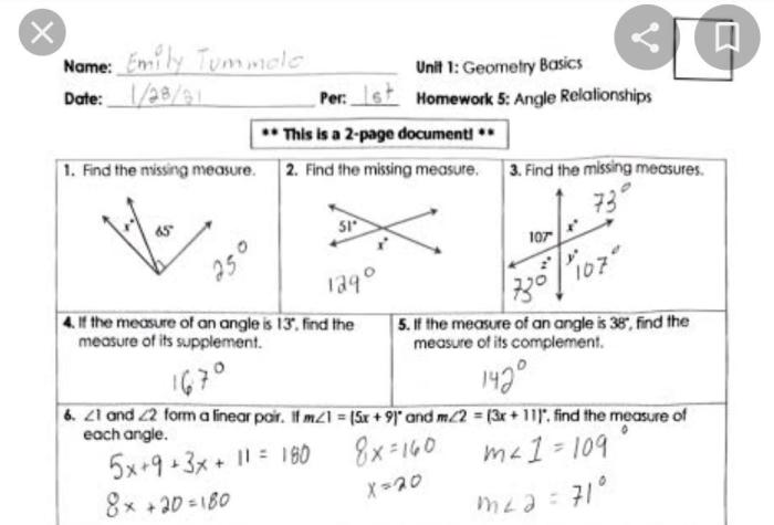 Unit 1 geometry basics answer key homework 2