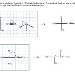 Catalyzed hydration acid wrong thing last methyl consider butene add curved arrows mechanism reactant steps side two only but messing